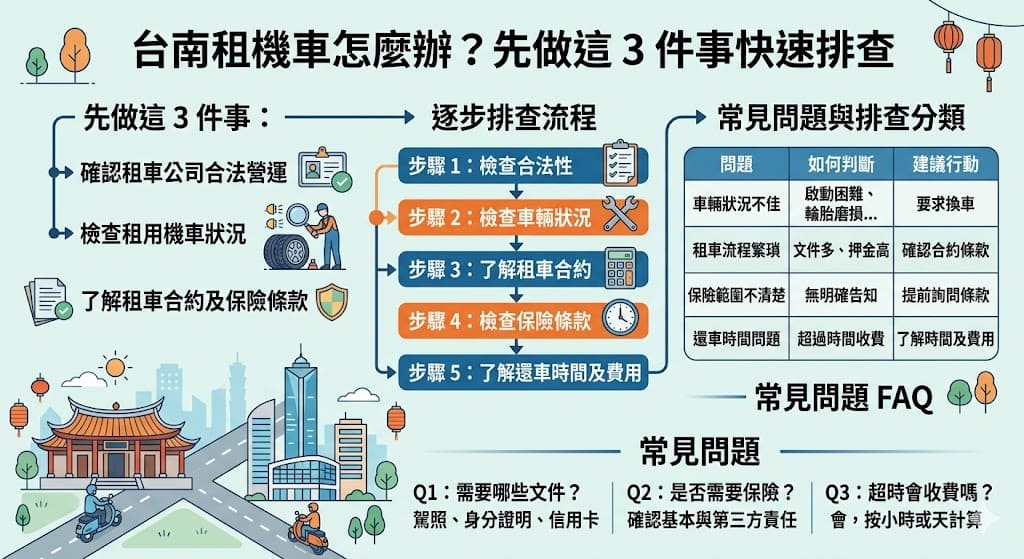 如果你計劃來台南旅遊或工作,租機車是一個便捷的交通選擇。這篇文章提供了關於「台南租機車」的詳細指南,從選擇租車公司、檢查車輛狀況到了解租賃流程,都能幫助你順利解決租車過程中的常見問題。此外,文章還介紹了「台南租機車」時應注意的保險、合約等細節,並提供了故障排查與維護保養的建議,讓你可以輕鬆享受台南的旅行。